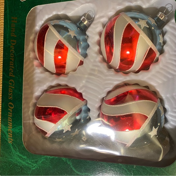 Patriotic Christmas Ornaments Set of 4 Stars and Stripes Red, White, and Blue - Picture 11 of 14